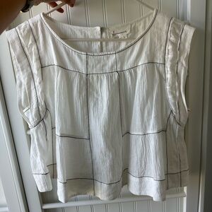 Anthropologie White Sleeveless Blouse with Black Stitching